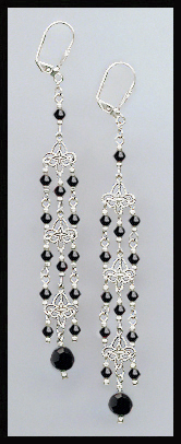 4" Jet Black Chandelier Earrings