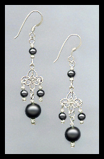 Black Pearl Filigree Earrings