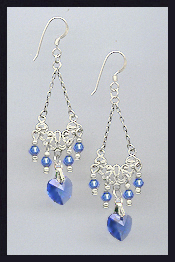 Sapphire Blue Crystal Heart Earrings