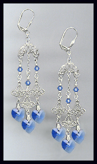 Filigree Sapphire Blue Heart Earrings