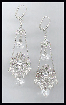 Swarovski Clear Crystal Heart Filigree Earrings