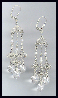 Filigree Clear Crystal Heart Earrings