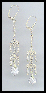 Clear Crystal Heart Dangle Earrings