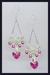 Fuchsia Pink Crystal Heart Earrings