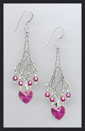 Fuchsia Pink Heart Earrings