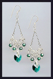 Swarovski Emerald Green Crystal Heart Earrings