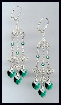 Emerald Green Crystal Heart Earrings