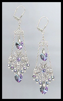 Swarovski Aurora Purple Heart Filigree Earrings