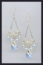 Light Blue Crystal Heart Earrings