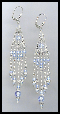 Long Aquamarine Crystal Chandelier Earrings