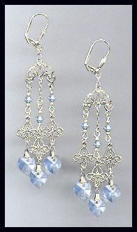 Filigree Light Blue Heart Earrings