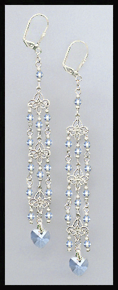 Light Blue Crystal Heart Chandelier Earrings