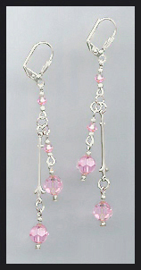 Silver Light Pink Crystal Drop Earrings