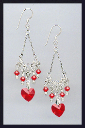 Cherry Red Crystal Heart Earrings
