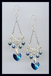 Midnight Blue Crystal Heart Earrings