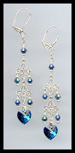 Midnight Blue Crystal Heart Dangle Earrings