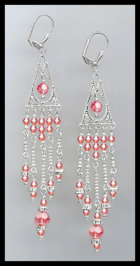 Long Coral Sunset Crystal Chandelier Earrings