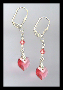 Coral Crystal Heart Earrings