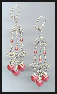 Filigree Coral Sunset Heart Earrings