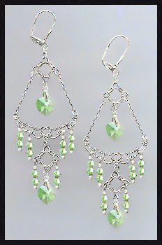 Swarovski Peridot Green Crystal Heart Earrings