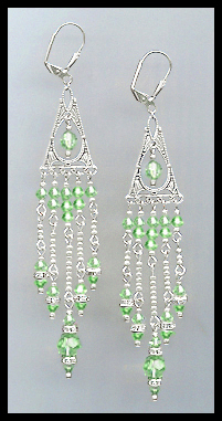 Long Peridot Green Crystal Chandelier Earrings