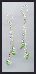 Peridot Green Crystal Heart Drop Earrings