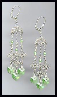 Filigree Peridot Green Heart Earrings