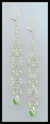 Peridot Green Crystal Heart Chandelier Earrings