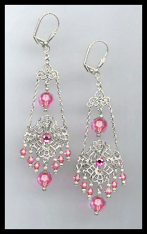 Swarovski Rose Pink Chandelier Earrings