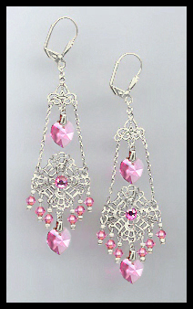 Swarovski Aquamarine Heart Filigree Earrings