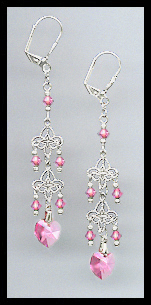 Aquamarine Crystal Heart Dangle Earrings