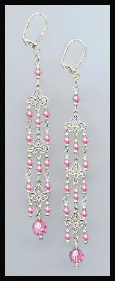 4" Rose Pink Chandelier Earrings
