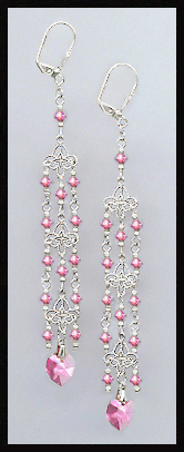 Aquamarine Crystal Heart Chandelier Earrings