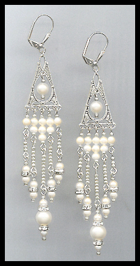 Long Cream Pearl Chandelier Earrings