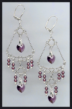 Swarovski Amethyst Purple Crystal Heart Earrings