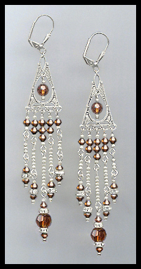 Long Coffee Brown Crystal Chandelier Earrings