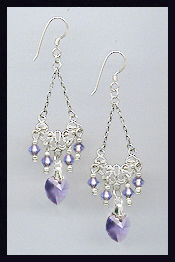 Swarovski Tanzanite Purple Crystal Heart Earrings