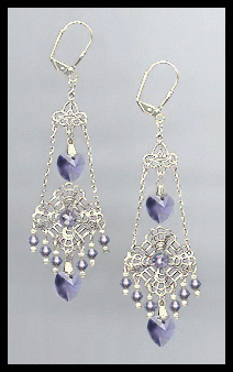 Swarovski Tanzanite Purple Heart Chandelier Earrings
