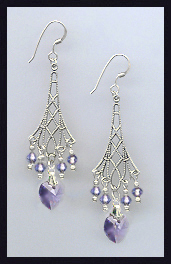 Tanzanite Purple Filigree Heart Earrings