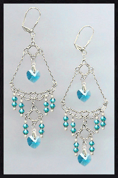 Swarovski Teal Blue Crystal Heart Earrings