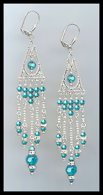Teal Blue Crystal Chandelier Earrings