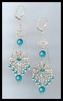 Swarovski Teal Blue Chandelier Earrings