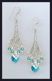 Teal Blue Heart Earrings