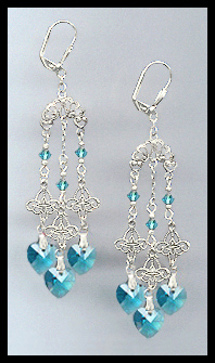 Filigree Teal Blue Heart Earrings