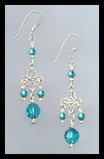 Tiny Swarovski Teal Blue Crystal Filigree Earrings