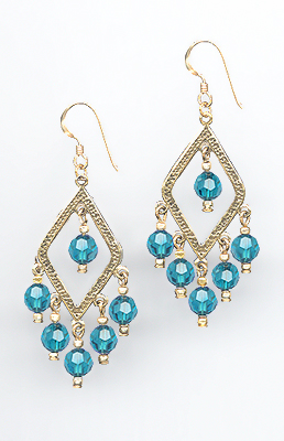 Elegant Gold Chandelier Earrings made with Swarovski TEAL  display picture 3